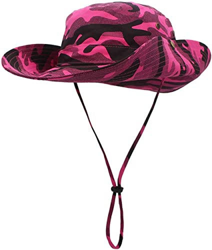 Magracy Herren-Sonnenhut, Tarnmuster, LSF 50+, breite Krempe, UV-Schutz, Safari-Hut, Unisex, rosarot, Einheitsgröße