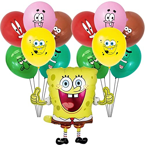 14 Stück Ballon, Wopin Schwammkopf Ballons,Cartoon-Charaktere folien ballon,Latex Ballons, Luftballons,Dekoration Karneval, Kindergeburtstag Luftballons