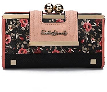 Gladdon Damen-Geldbörse, Retro-Design, Blumenmuster, Schmetterlingsmuster, Schnalle, Kartenhalter, Tasche, Geschenke, Schwarz , Small