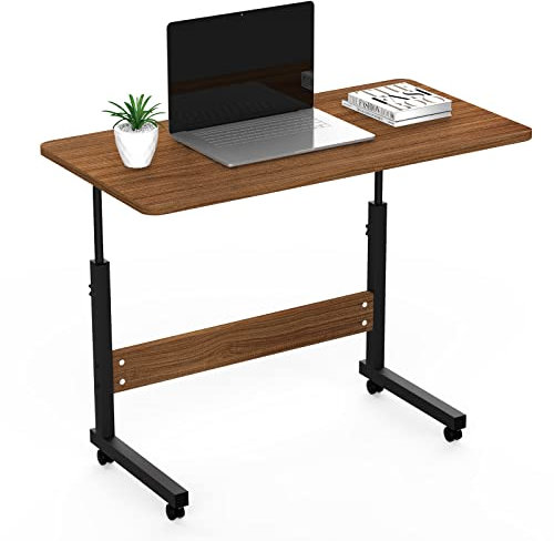 HaodaCulture Laptoptisch Höhenverstellbar, Computertisch mit Rollen, 80 * 40cm Beistelltisch Betttisch Sofatisch Pflegetisch Schreibtisch auf Rollen Höhenverstellbar, für Büro Schlafzimmer, Braun