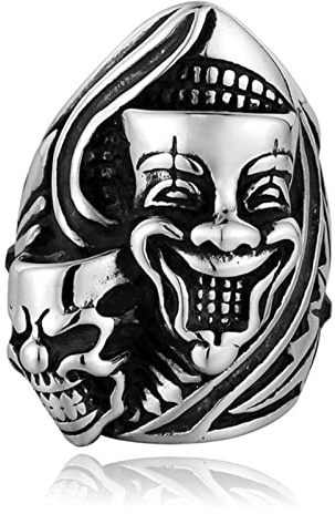 XJruixi Vintage Gothic Big and Small Clown Ring Men Boys Huge Stainless Steel Biker Rings Male Heavy Metal Punk Rock Jewelry