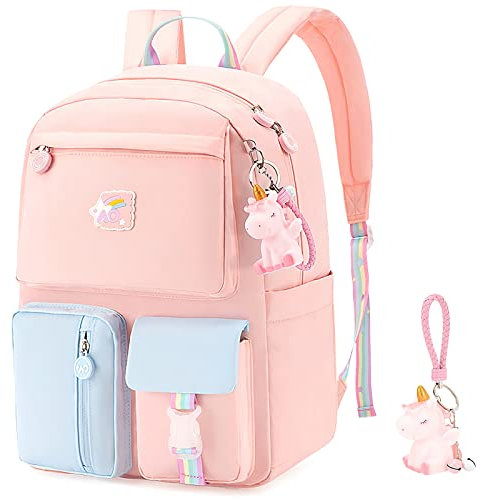 Hifot Unicorno Zainetto Ragazza, Zaino Scuola Elementare con Unicorn Portachiavi Impermeabile Leggera Grande Capacità Zaino per Studenti Casual Viaggio