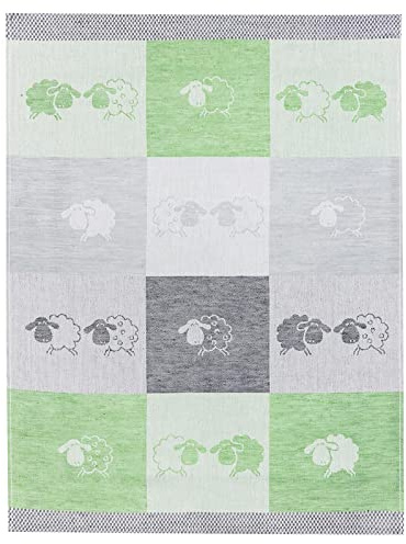 Kracht Küchen Textilien Schäfchen Halbleinen Küchentuch Jacquard 50x70 cm grün 3er Pack