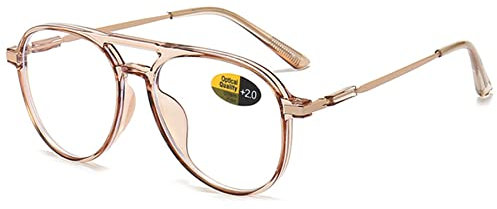 Lanomi Mode Pilot Lesebrille Blaulichtfilter Damen Herren Kunststoff Vollrahmen Lesehilfe UV400 Schutz Brille mit Sehstärke Transparent Braun Piloten Lesebrillen 1.5