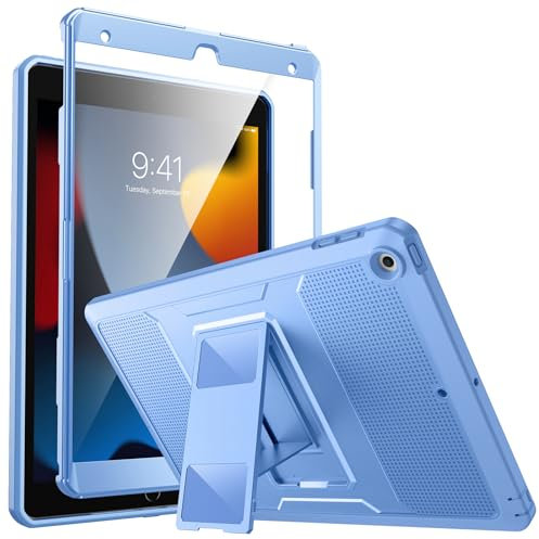 MoKo for iPad 10.2 Inch Case for iPad 9th Generation 2021/ iPad 8th Generation 2020/ iPad 7th Gen 2019, [Heavy Duty] Shockproof Full Protective Cover with Built-in Screen Protector, Sunny Sky Blue