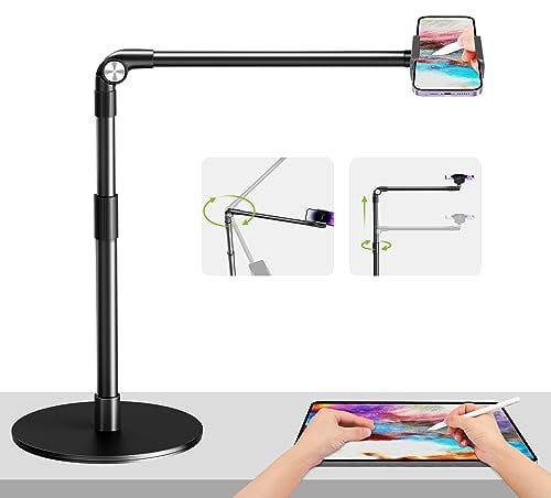elitehood Handyhalterung Tisch zum Filmen mit Robuste Basis, Höhenverstellbar Overhead Stativ Handy Ständer zum Filmen, 38cm Langer Arm Handyhalterung Schreibtisch für iPhone 15 14 13, Android Handy