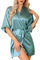 Lovasy Kimono Damen Satin Braut Bademantel Kurz Sexy Morgenmantel für Frauen Team Bride Hochzeit Trauzeugin Japanisch Party Pajama mit Gürtel,Grau Grün,S
