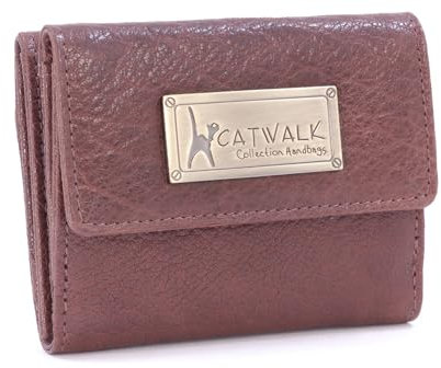 Catwalk Collection Handbags - Leder Geldbörse Damen - Portemonnaie Klein - 6 Kartenfächer und Münzfach - RFID Schutz - Geschenkbox - EVE - Braun