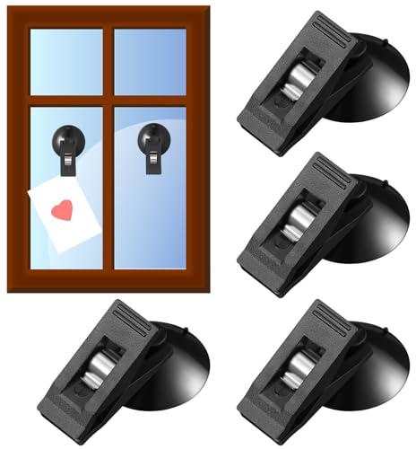 CPYJW 4 Stück Saugnapf Klammer Parkscheinhalter,Saugnapf Haken Schwarz Kunststoff Parkausweis Halter Parkscheinhalter Saugnapf Clip Saugnapf Mit Klammer für Glas, Badezimmer Und Auto