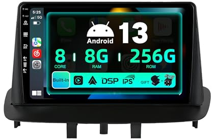 SXAUTO ¦ 8G+256G ¦ Android 14 IPS Autoradio Per Renault Megane 3 (2008-2014) - Senza fili Carplay & Android Auto - LED Camera + MIC - DAB Fast-boot Volante 360-CAM DSP AHD WIFI -2 Din 9 Pollici