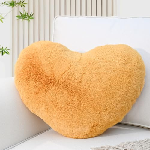Yhoelata Herzkissen, Kurkuma Herzform Kissen Kuschelkissen, Love Zierkissen Aesthetic, Plüsch Kissen für Wohnzimmer Sofa Schlafzimmer Bett, Geschenk 26x36 cm