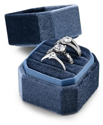 Papten Scatola Porta Anelli Matrimonio in Velluto - Elegante Coffretto Regalo 3 Scomparti per Fidanzamento, Allenza o Gioielli Ideale come Idea Regalo Romantica (blu)