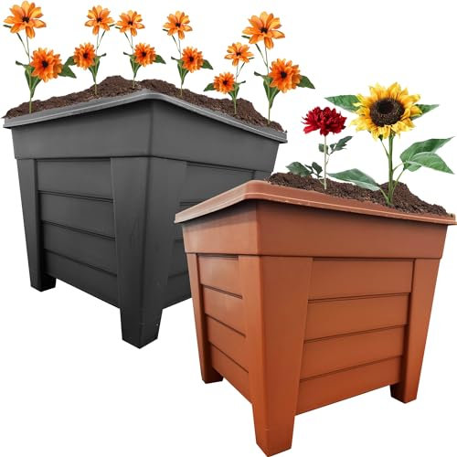 STORM TRADING GROUP Grosvenor Square Planter 33cm Black & Terracotta Plant Pots Square Flower Planter For Home, Balconies, Patios, Greenhouses & Gardens (2, Terracotta)