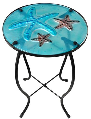 Wotieuns Terrassen-Beistelltisch – dekorativer Bistro-Couchtisch für den Außenbereich, Glas-Beistelltisch für Veranda, runder Akzenttisch, Balkon-Pflanzenregal