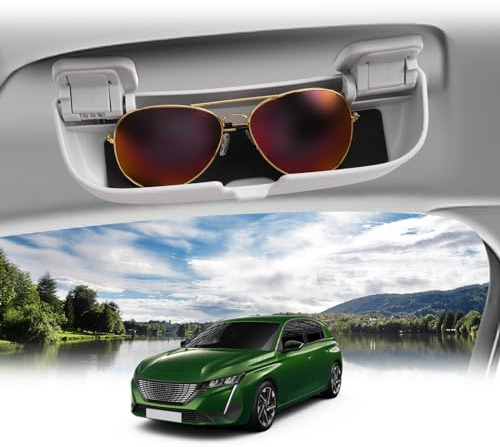 BIBIBO Sonnenbrillenhalter Brillenetui für Peugeot 308 508 SW GT GT Line GTI Hybrid 2014-2024, Peugeot Brillenhalter, Auto Sonnenbrille Organizer, Brillen Halter, Auto Innenraum Zubehör (Weiß)