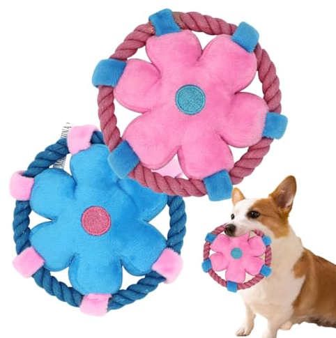 Canzoon Hundespielzeug Unzerstörbares, Kauspielzeug Robuster Hunde Spielzeug, Frisbee Hund, Multifunktional Interaktives Kauspielzeug für Hunde (Blau, Rosa)