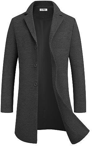 COOFANDY Mantel Herren Wintermantel Lang Warm Herrenmantel Reverskragen Trenchcoat Business Winterjacke mit Taschen Dunkelgrau M