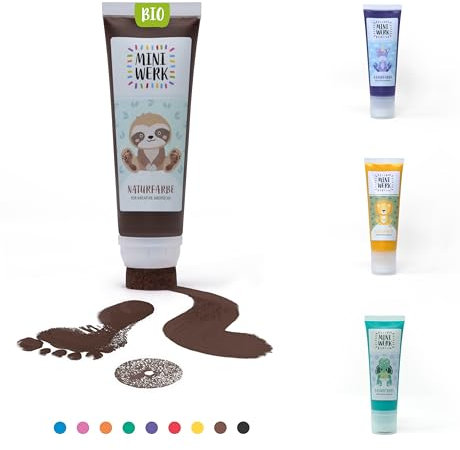 Miniwerk Bio Malfarbe Braun mit Schwammaufsatz aus natürlichen Rohstoffen, schadstofffrei wie Fingerfarbe - Fußabdruck Baby - Erinnerung und Dekoration für Baby- & Kleinkinderzimmer