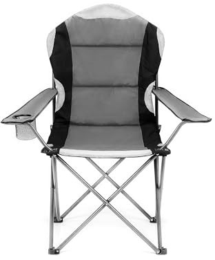Blumixx Deluxe Campingstuhl & Angelstuhl, Camping Stuhl, Klappstuhl mit Armlehne & Getränkehaltern, Faltbarer Outdoorstuhl, Strandstuhl, Faltstuhl, 90 x 60 x 105 cm, Grau
