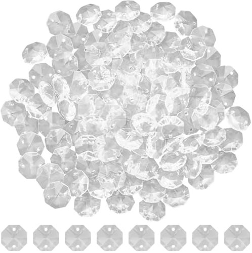 SOFPLATE 1 Box mit 120 achteckigen Glasperlen, Prismen-Kristallperlen, 14 mm, 2 Löcher, Kristall-Kronleuchter, Ersatzteile, Glieder, Sonnenfänger, facettierte Perlen für DIY-Lampen, hängende Anhänger,