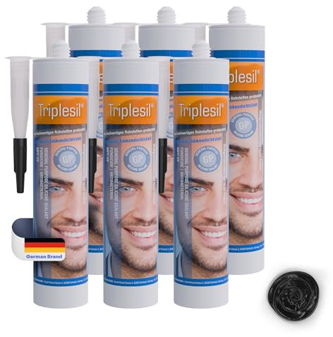 Mastic Silicone -Haute Température 6x310 ml -Étanchéité Sanitaire et Extérieure Idéal pour Intérieur et Extérieur- joint salle de bain-Sanitary Silicone sealant for indoor &outdoor use,(noir)