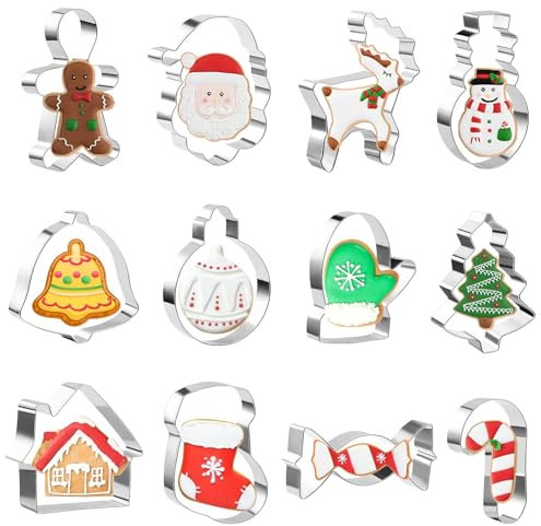 MELLIEX 12 Stück Ausstechformen Weihnachten, Keksausstecher Weihnachten Edelstahl Plätzchen Ausstecher für Keks, Backen Fondant, Plätzchen, Tortendeko