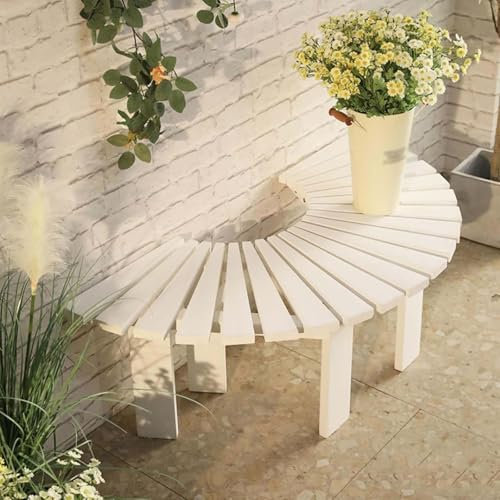 MAYFABD Banc de Jardin Exterieur Bancs Extérieurs en Bois Massif Résistant Aux Intempéries Banc d'arbre Demi-Rond Enveloppant pour 2-3 Personnes Maison Commercial Tabourets Courbés,D,120x40x42cm