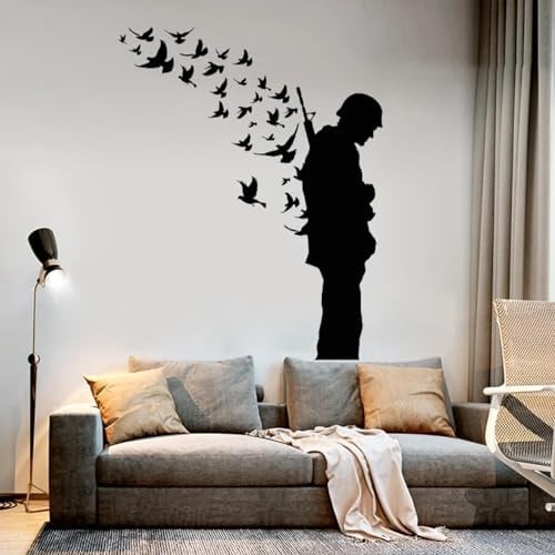 YLLMNOBN Autocollant mural en vinyle oiseau soldat avec arme, papier peint créatif, Design d'intérieur, pour chambre de garçon et d'adolescent