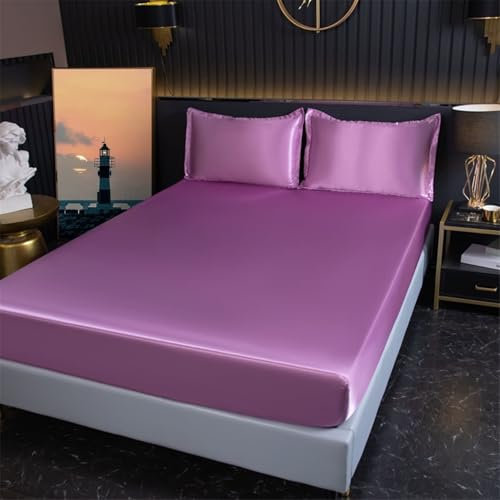 Grewod Spannbettlaken 200x220cm Höhe 20 cm, Satin Spannbetttuch Lila Bettlaken Einfarbig Spannleintuch Betttuch