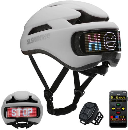 TMEOIIPY Intelligenter App-programmierbarer Fahrradhelm mit Rückseitigem LED-Display und USB-Aufladung, Fahrradhelm Erwachsene: Herren, Damen, mit Blinker-Fernbedienung
