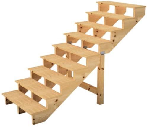 Escalera exterior H156cm - 9 peldaños de madera D29cm, B160cm SIN actuación