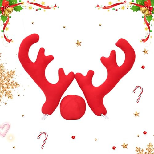 Rentier Auto, Auto Deko Weihnachten, 48x35cm Auto Rentier Kostüm Auto Weihnachtendeko Mit Geweih, Auto Deko Weihnachten, Auto Rentiergeweih Rudolf Für Auto, Weihnachtsschmuck Auto