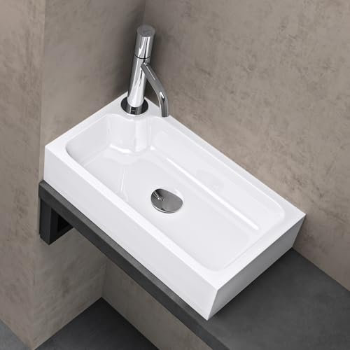 doporro Petit Lavabo Vasque à Poser Lave Mains Blanc Rectangulaire en Solid Surface Évier 46x26x11 cm pour Toilettes invitées Colossum101