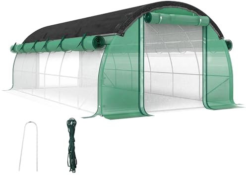 Serra Outsunny 6 x 3 x 2 m con 12 finestre, porte a rullo, pareti laterali avvolgibili, tunnel in pellicola resistente ai raggi UV, serra per pomodori a prova di inverno con ancoraggio a terra, verde