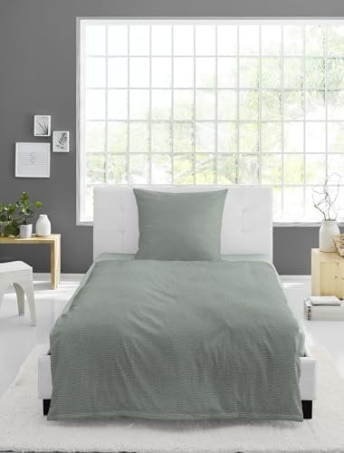 Bierbaum Bettwäsche, 3000, Seersucker Uni, Designed in Germany, lind 30, 135x200 + 80x80 cm, Grün