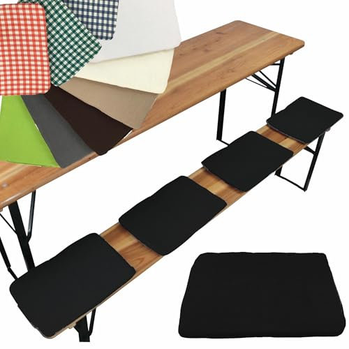 NYVI Bierbank Sitzkissen 36x25 cm NYVIGala 4er Set Schwarz - Komfortable Sitzpolster für Bierbänke - Bierbankkissen mit elastischer Klettband Befestigung - Polster Bierzeltgarnitur