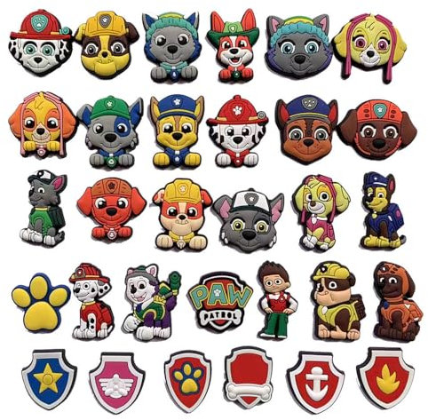 Yangsiw 31 Pcs Cute Paw_Patrol Shoe Charms,Garden Shoes Cartoon Decoration Shoe Charm Pack for Girls Boys and Adult,Bracelet Wristband Charms Party Gifts