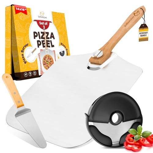 SEFINSECIMI Pala per pizza pieghevole in legno di rovere, 35,6 x 40,6 cm, tagliapizza rotatorio, manico in legno, buccia per formaggio