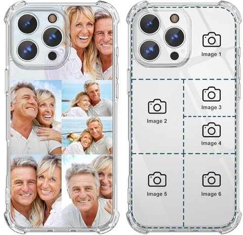 Custom Phone Case for iPhone 16 15 14 13 12 11 Pro Max Plus XR X 8 7 6 5 Design Your Own Personalized Picture Photo Logo Text Name Case With Camera Protection Military-Shockproof Transparent (6 Photo)