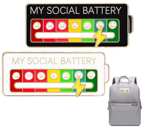 Social Battery Pin 2 Pcs My Social Battery Badge Mood Conversion Pins for 7 Days Badges Display Cute Creative Expression Pin Brooch for Introverts Interactive Men Women Gift