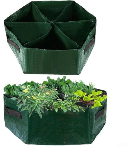 Fioriera da giardino in plastica resistente, rialzata, con 6 griglie divisorie, per patate, pomodori, triangolari, per verdure, frutta, fiori
