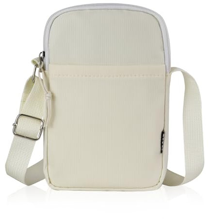 AdiStylinno Kleine Handy Umhängetasche Damen, Leichte Canvas Handytasche Geldbörse mit Verstellbar Nylonriemen, Mode Mini Crossbody Bag Phone Tasche kleine Schultertasche für Damen Herren (Cremeweiß)