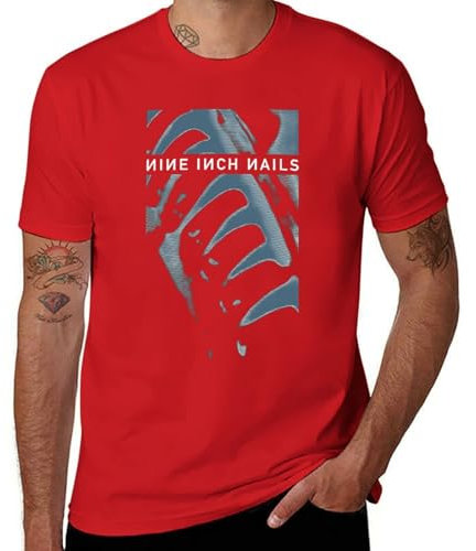 Industrial Rock Style Men's T-Shirt - Vintage 90s Music Graphic Tee - Cotton Short Sleeve Red-Style 6XL