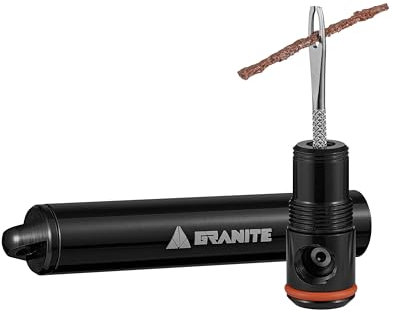 Granite Suture Aero Reifenreparaturset mit integriertem CO2-Inflator, Tubeless-Reparaturset mit 2 Größen Plugs, CO2-Inflator für Presta-Ventile geeignet (Schwarz)