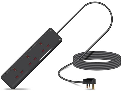 Eagle Three Gang Mains Power 13A Extension Socket to 13A UK Plug Lead Cable, British Standards BS1363 4m
