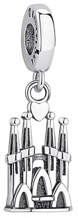 Streetculture Sagrada Família Basilika in Barcelona, Spanien, Gebäude Denkmal Kirche Religion - Charm 925 Silber - Bettelarmband Anhänger Schmuck Zubehör Geschenk Kette Sterlingsilber Sammelband