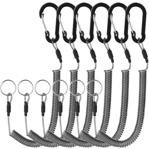 ElevateTech Spiral Schlüsselanhänger 6 Stück Spiralkabel Schlüsselkette Mit Karabiner Elastisch Sicherungsband Sicherungsseil Outdoors Spiralkabel für Angeln Bootfahren Camping Outdoor (schwarz)