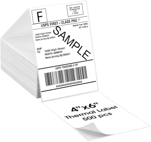 vretti Thermo-Etiketten, 4X6 Thermodrucker-Etiketten, 500 Stück Gefaltete Etiketten, Selbstklebendes Etikett - Thermopapier Versandetiketten für Labeldrucker, Kompatibel mit DHL/UPS/Amazon