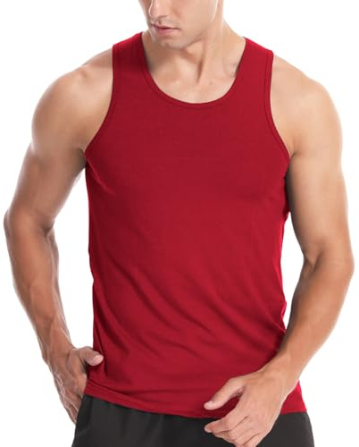 Men's Tank Tops Cotton Vest Gym Workout Bodybuilding Fitness Tee Sleeveless Muscle Shirts Red XL