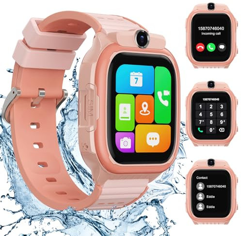 AstraMinds Kinder Smartwatch, 4G Smartwatch Kinder mit GPS und Telefon, Videoanruf, SOS, IP67 Wasserdicht, Wecker, Kinderuhr für Mädchen und Jungen im Alter von 3–12 Jahren (K61Rosa)